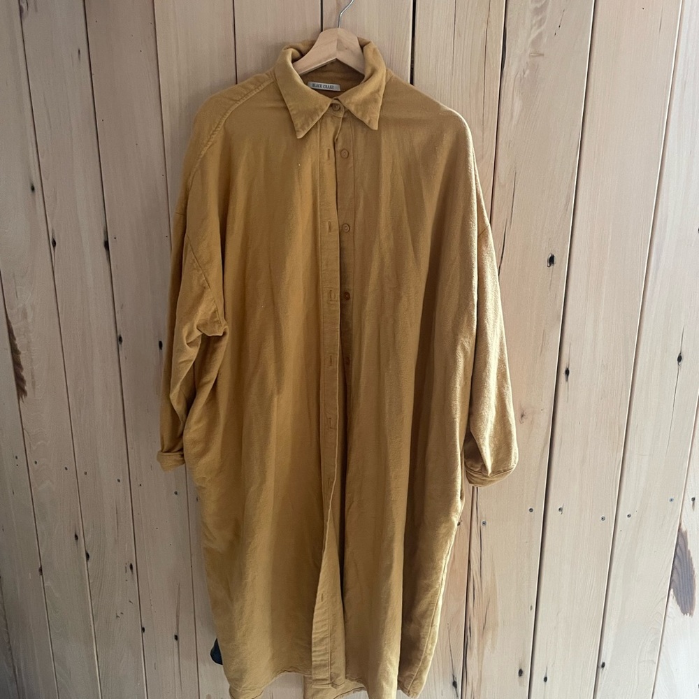 Black Crane Flannel Cotton Oversized Button Down Dress